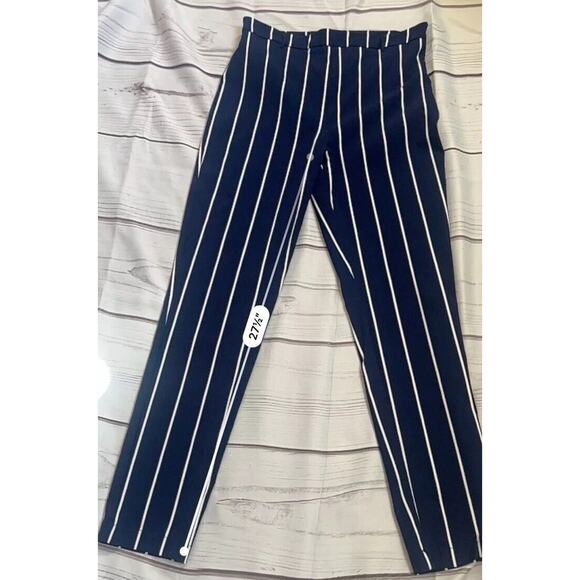 Forever 21 Striped Skinny Harper Pants Navy Women’s L - Picture 9 of 10